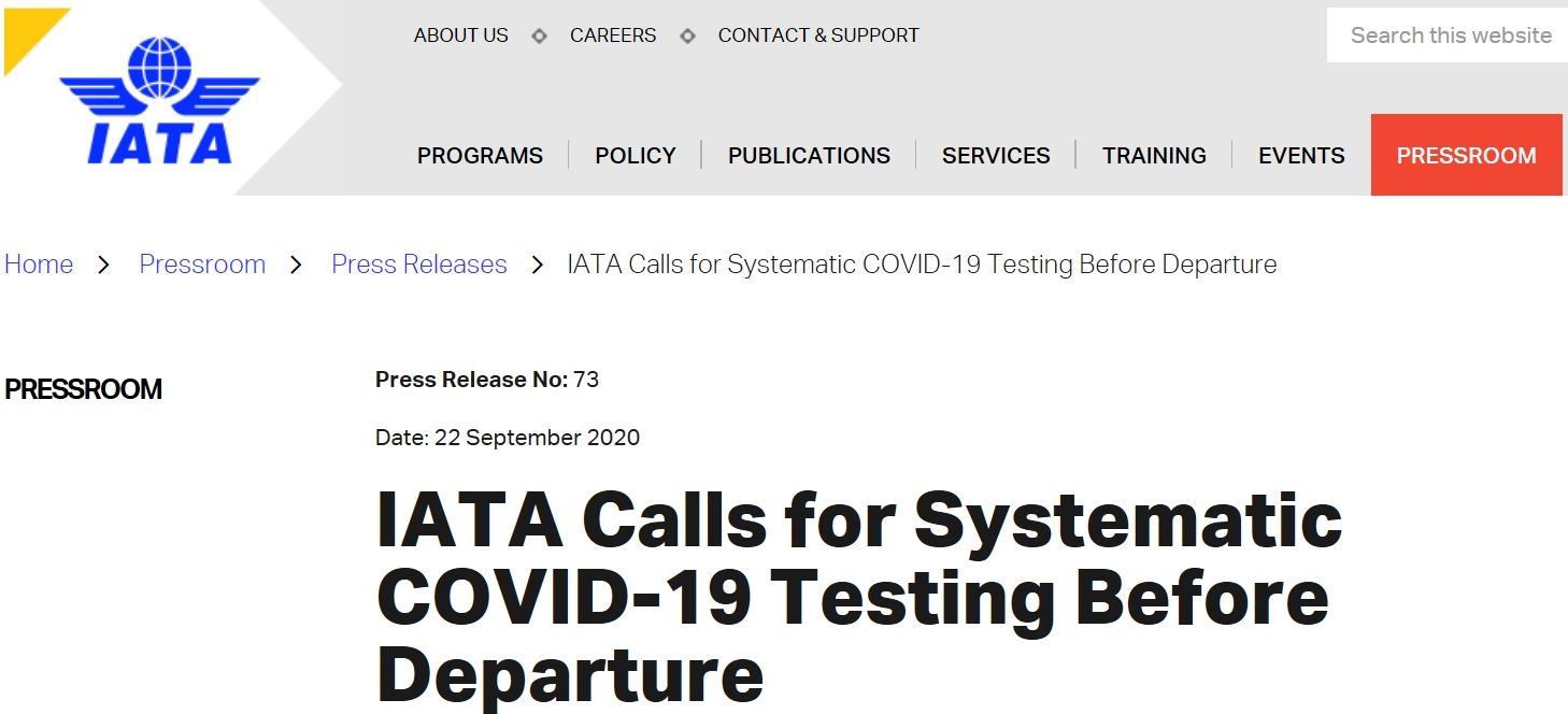 IATA呼吁行前快筛取代隔离 拯救奄奄一息的航空业